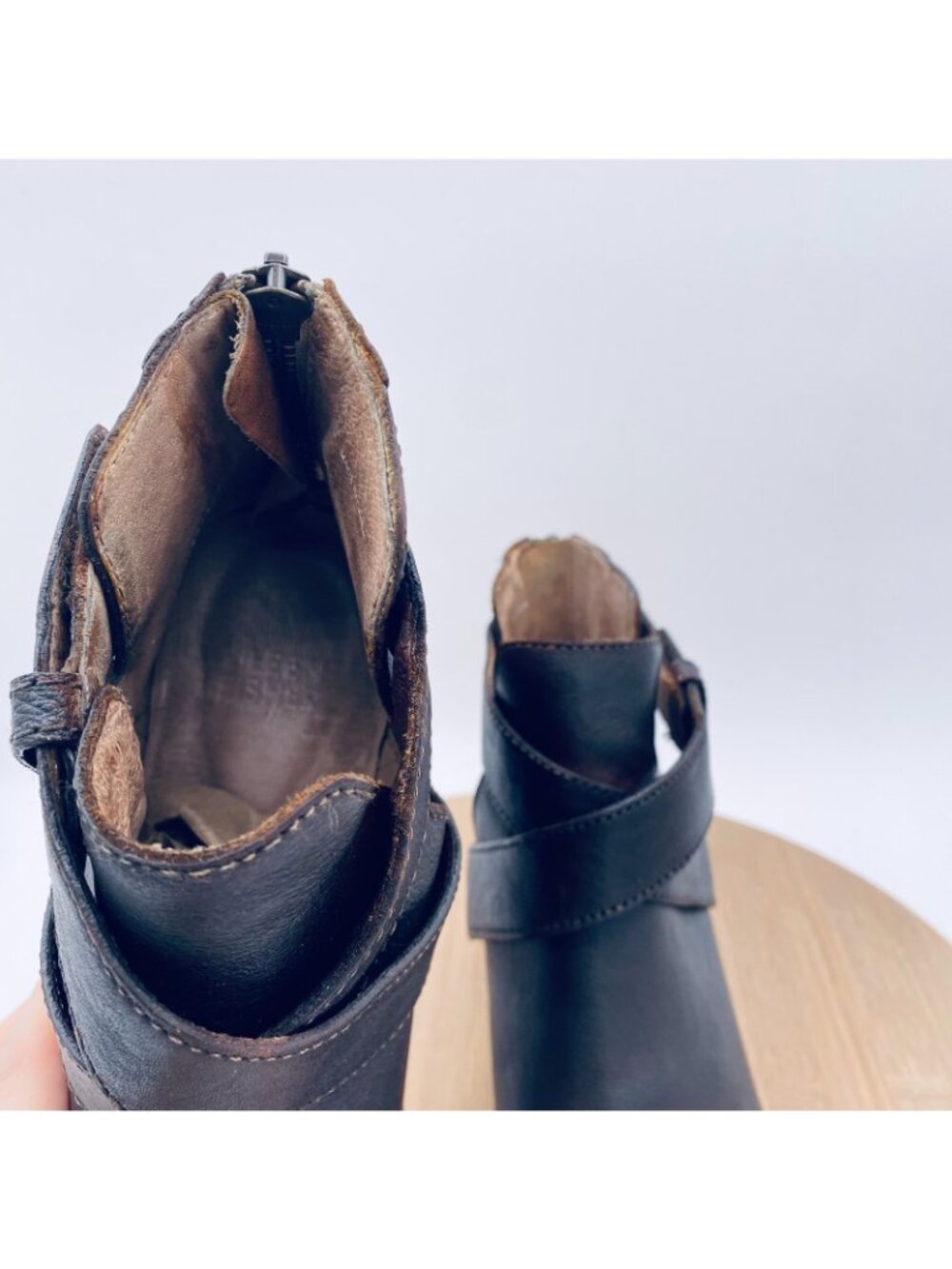 Eileen Fisher Boots Womens 7 Brown Leather Zip Back Ankle Minimalist $249 - Picture 4 of 11